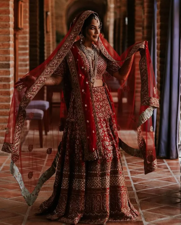 Bridal lehenga collection featuring ornate embroidery and rich fabrics at Prathaa Design Studio